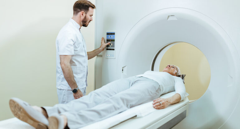 An MRI scan is a non-ionizing imaging technique that is useful for the detection of soft tissue pathology (such as disc abnormalities)